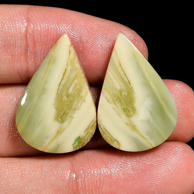 Mind Blowing Top Grade Quality 100% Natural Serpentine Pear Shape Cabochon Loose Gemstone Pair For Making Earrings 24 Ct. 23X16X4 mm ST-13