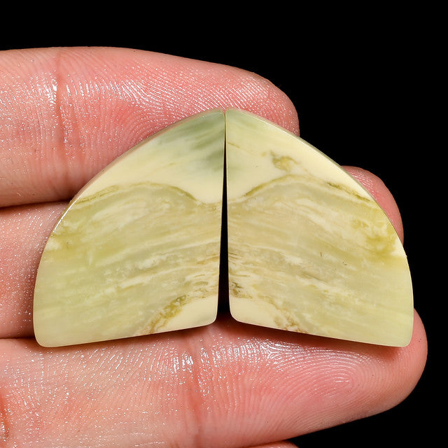 Outstanding Top Grade Quality 100% Natural Serpentine Fancy Shape Cabochon Loose Gemstone Pair For Making Earrings 35 Ct. 30X19X4 mm ST-14