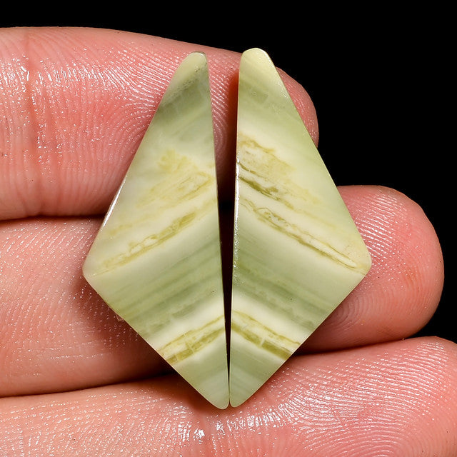 Superb Top Grade Quality 100% Natural Serpentine Fancy Shape Cabochon Loose Gemstone Pair For Making Earrings 17.5 Ct. 29X11X4 mm ST-16