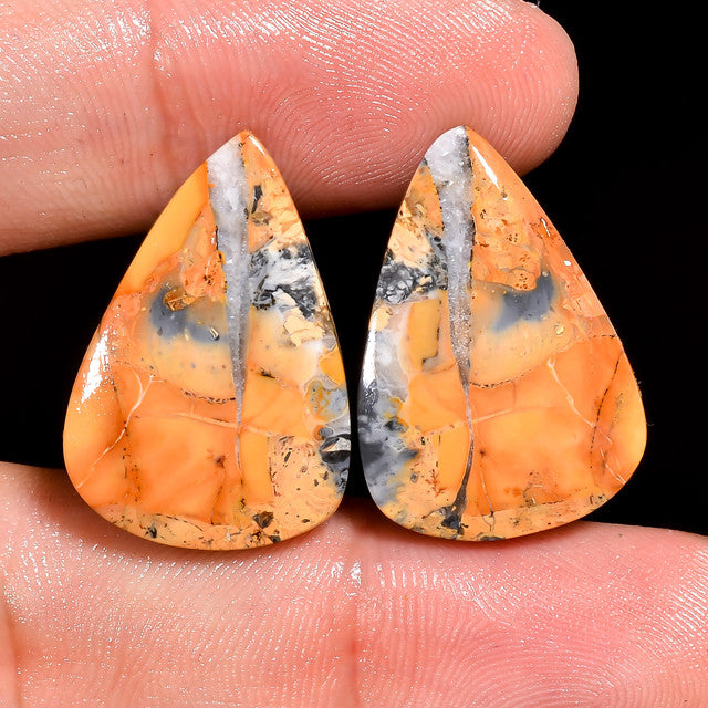 Fantastic Top Grade Quality 100% Natural Maligano Jasper Pear Shape Cabochon Loose Gemstone Pair For Making Earrings 29.5 Ct 24X17X4mm ST-27