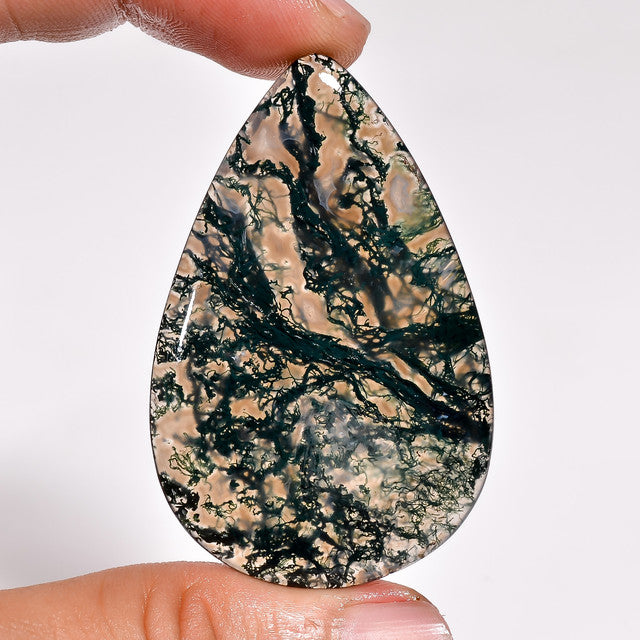 Excellent Top Grade Quality 100% Natural Moss Agate Pear Shape Cabochon Loose Gemstone For Making Jewelry 60 Ct. 52X33X4 mm ST-53