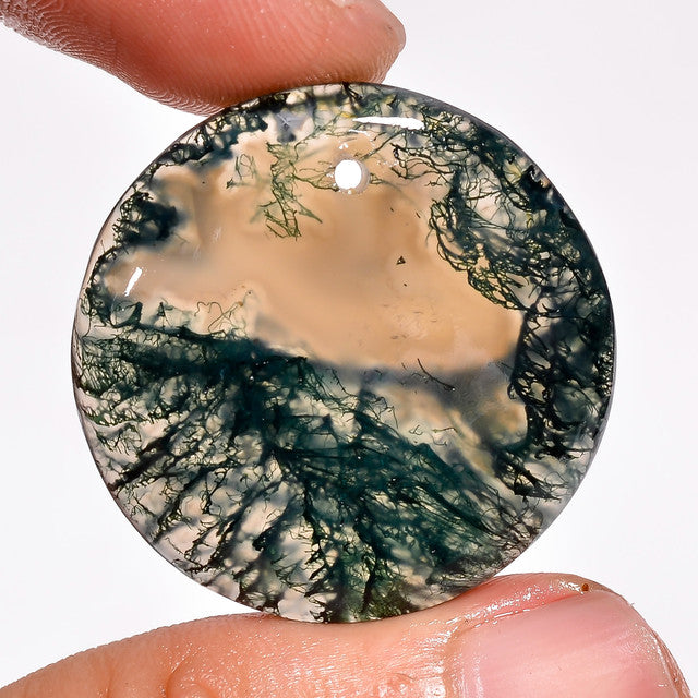 Exclusive Top Grade Quality 100% Natural Moss Agate Round Shape Cabochon Drilled Loose Gemstone For Making Jewelry 36.5 Ct. 29X29X5 mm ST-54