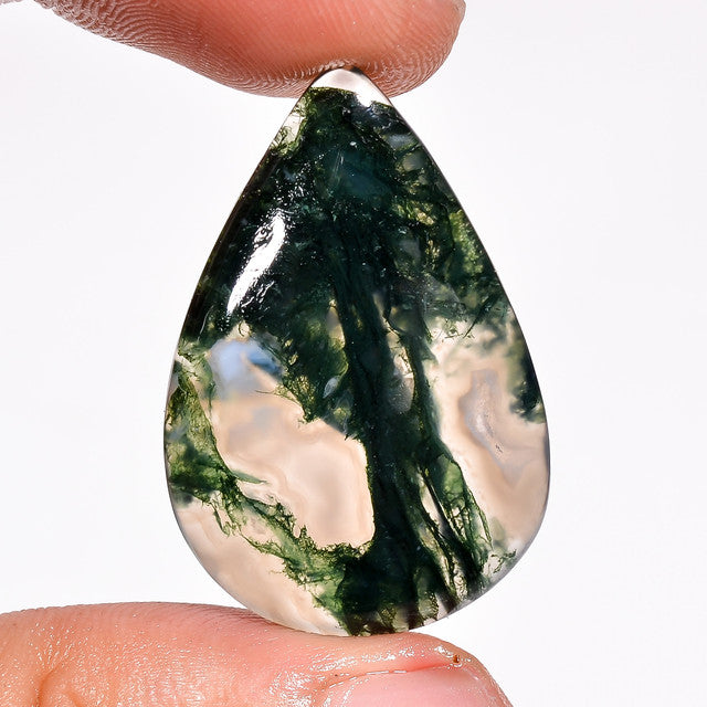 Elegant Top Grade Quality 100% Natural Moss Agate Pear Shape Cabochon Loose Gemstone For Making Jewelry 20.5 Ct. 32X21X4 mm ST-55